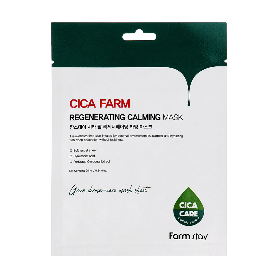 Тканинна маска для обличчя FarmStay Cica Farm Regenerating Calming Mask з азіатською центелою, 25 мл