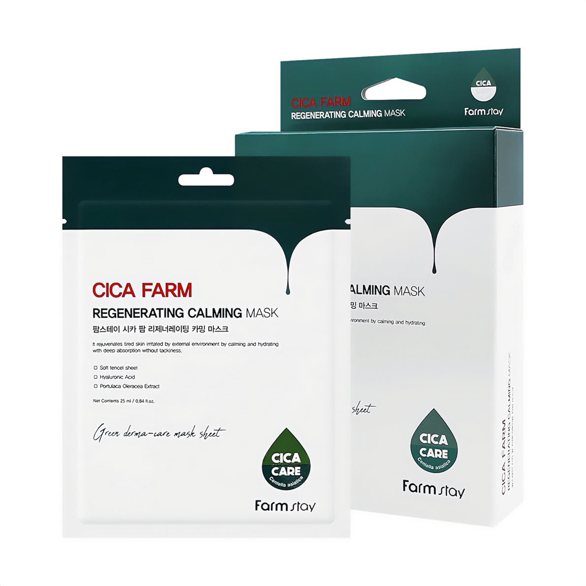 Тканинна маска для обличчя FarmStay Cica Farm Regenerating Calming Mask з азіатською центелою, 10*25 мл